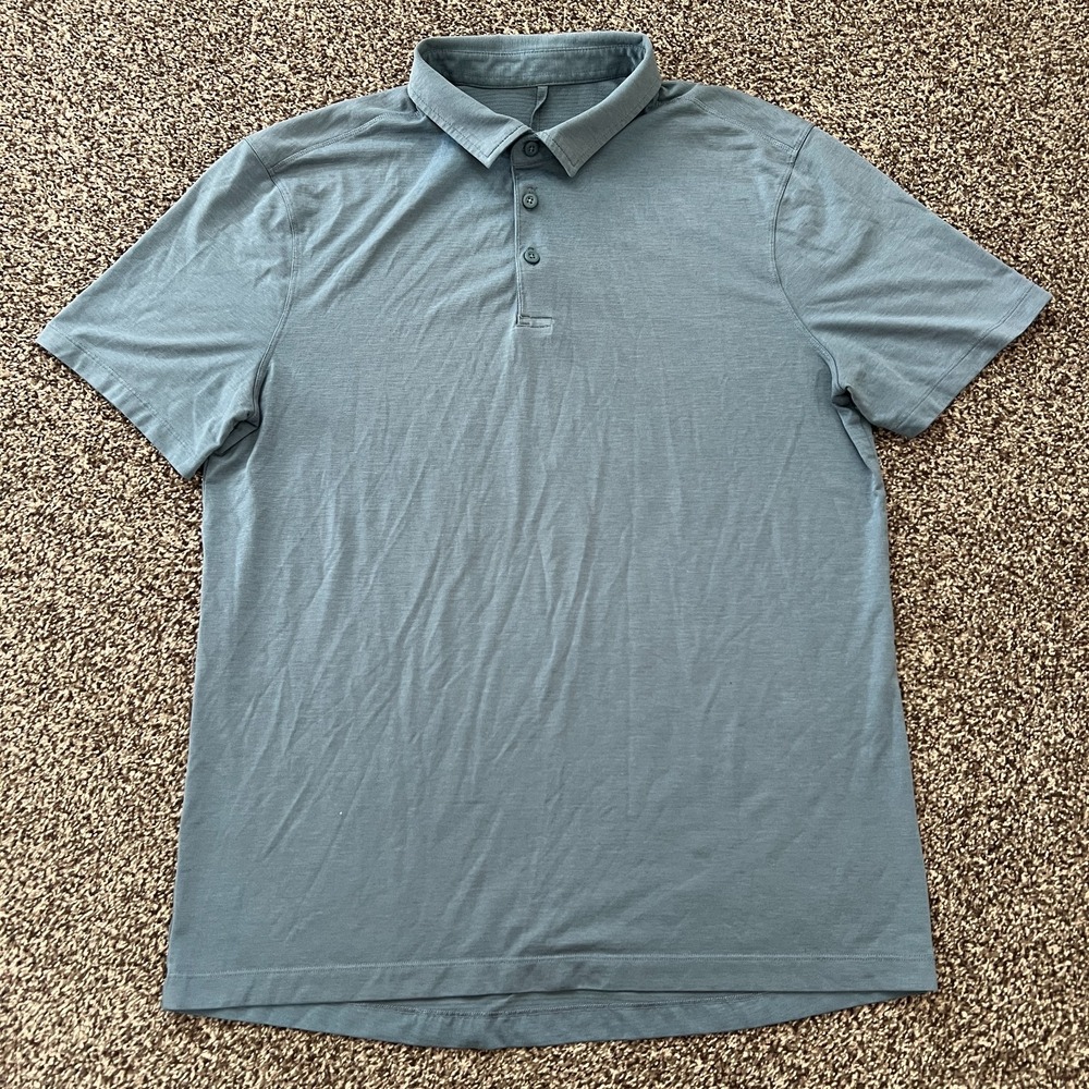 Lululemon Polo Shirt Mens Large Teal Blue Evolution Oxford Casual Golf Stretch